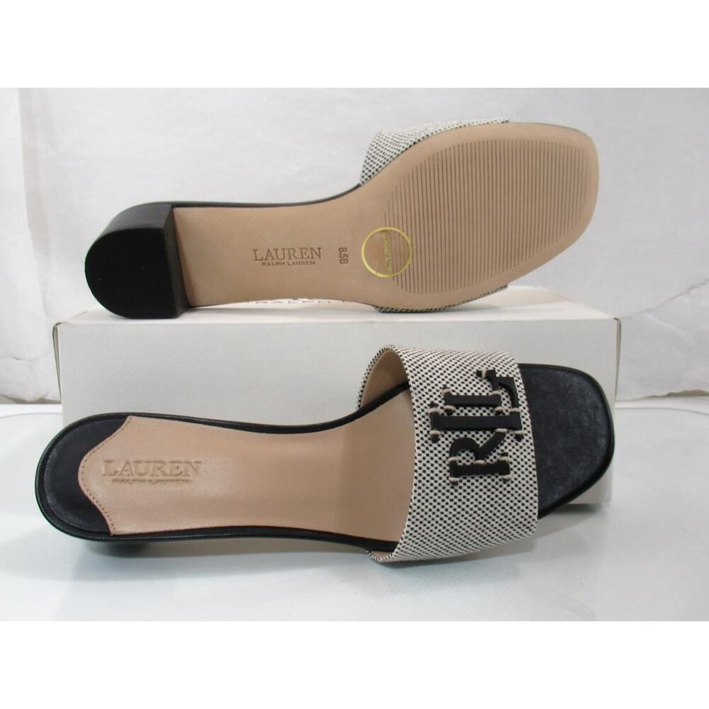 Lauren Ralph Lauren Fay Logo Slide Dress Stacked Heel Sandals Black Size 8.5 - Picture 8 of 8